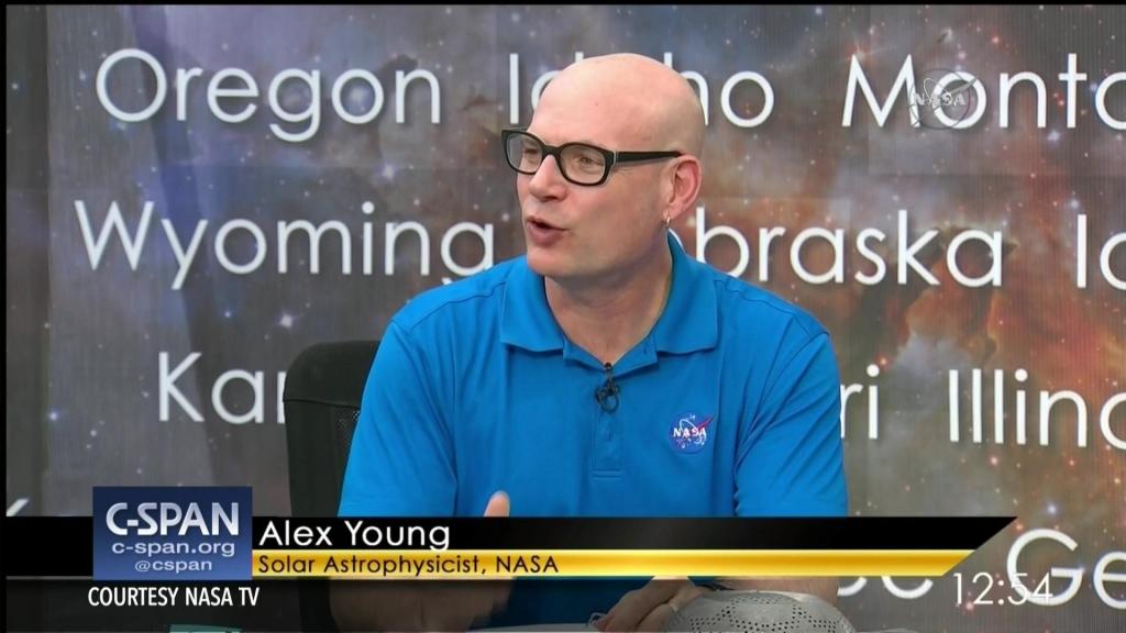 C. Alex Young on the NASA TV Coverage of the Total Solar Eclipse, August 21, 2017 CREDIT: NASA & C-SPAN C. Alex Young on the NASA TV Coverage of the Total Solar Eclipse, August 21, 2017 CREDIT: NASA & C-SPAN